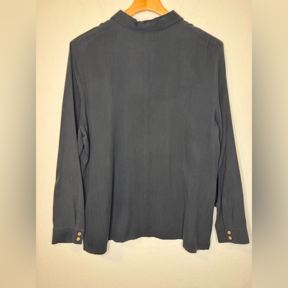VINTAGE August Silk Black Long Sleeve Button Down Shirt Sz 16 - Picture 2 of 6
